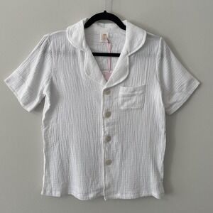 NEW 100% Cotton Gauze Collared Button Front Shirt White Sz XS Resort Minimalist